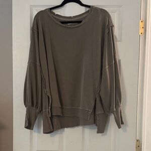 We The Free Olive Balloon Sleeve Raw-Edge Sweatshirt